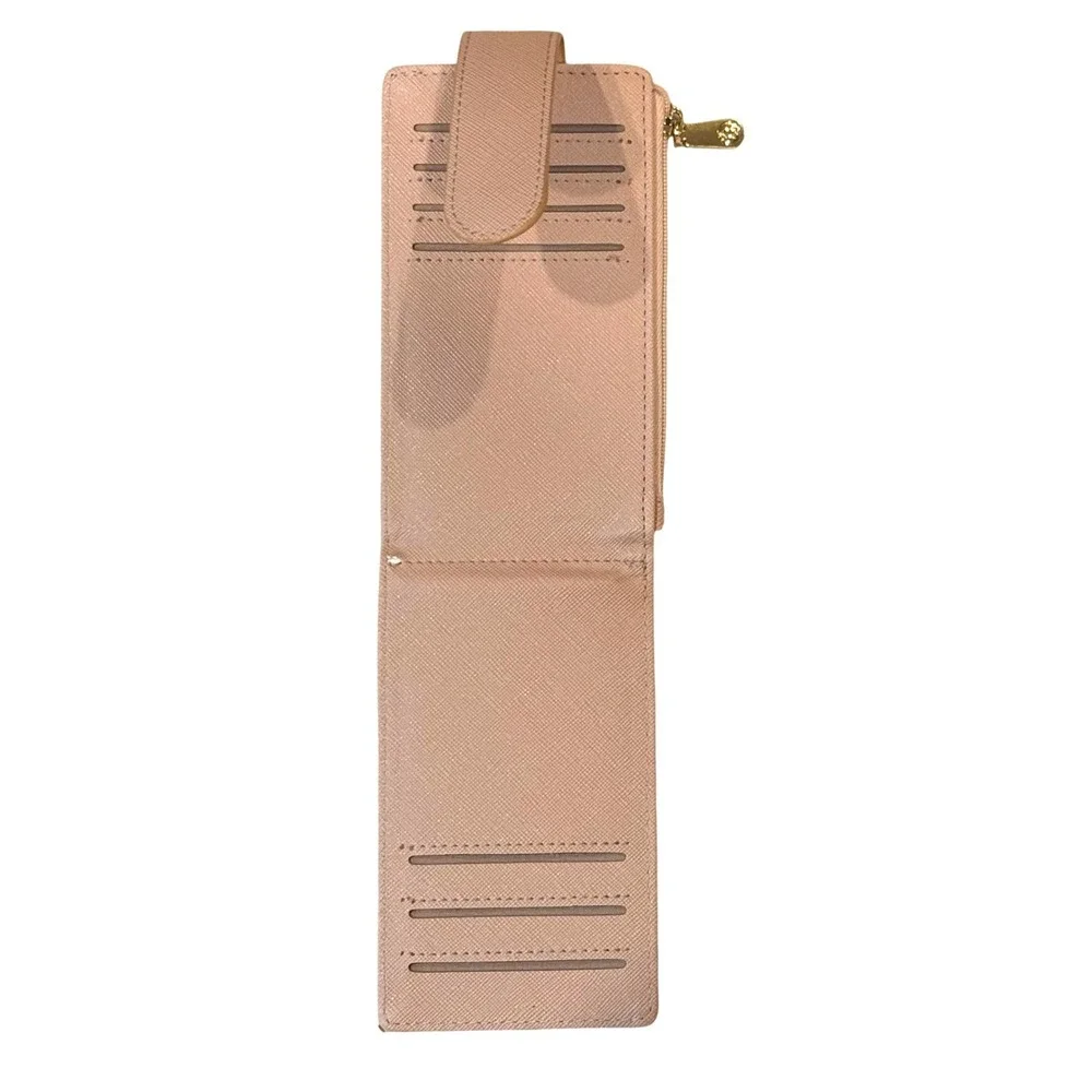 Bostanten Pink Saffiano Leather Slim Bifold Wallet Card Holder Gold Hardware